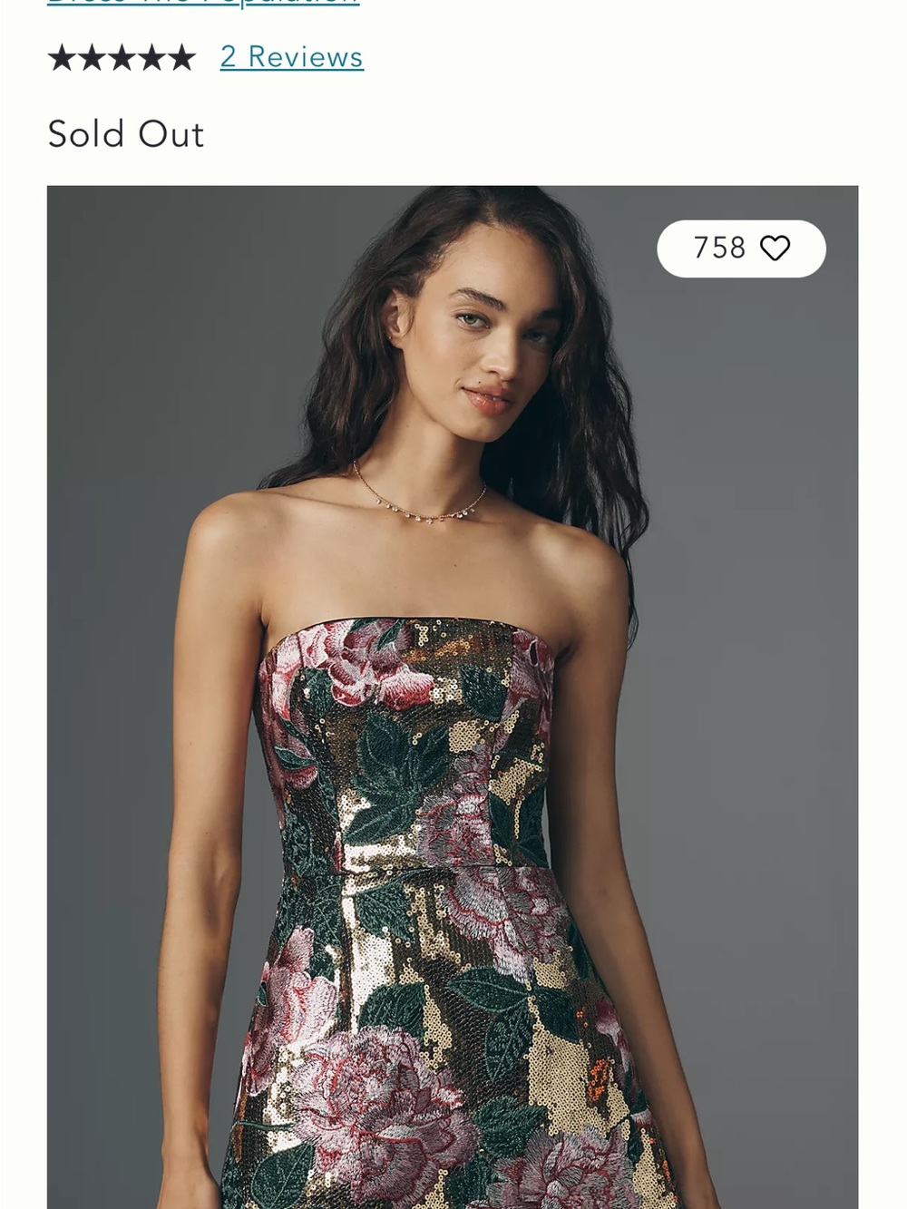 Dress the Population Scottie Strapless Floral Sequin Dress — Gold Pink & Green